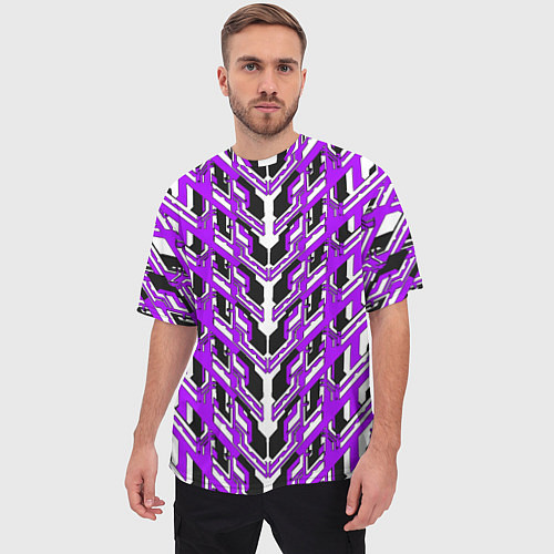 Мужская футболка оверсайз Фиолетовая техно броня / 3D-принт – фото 3