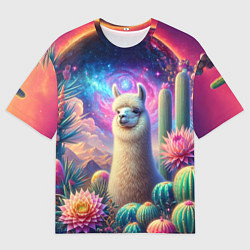 Футболка оверсайз мужская Альпака в кактусах и портал, цвет: 3D-принт