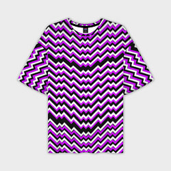 Футболка оверсайз мужская Фиолетовые и белые ломаные линии, цвет: 3D-принт