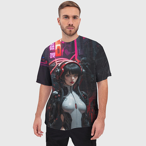 Мужская футболка оверсайз Девушка в углепластиковой бороне / 3D-принт – фото 3