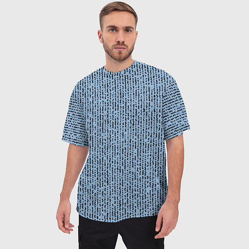 Мужская футболка оверсайз Голубой с чёрным мелкая мозаика / 3D-принт – фото 3