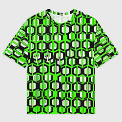 Футболка оверсайз мужская Техно узор из шестиугольников зелёный, цвет: 3D-принт