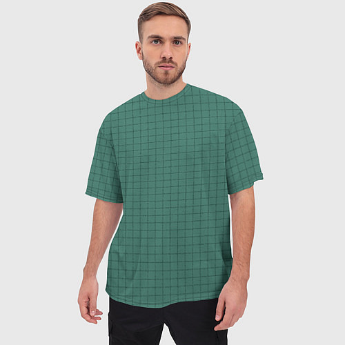 Мужская футболка оверсайз Патиново-зелёный в клетку / 3D-принт – фото 3