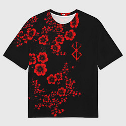 Футболка оверсайз мужская Клеймо жертвы из аниме Берсерк - красные цветы, цвет: 3D-принт