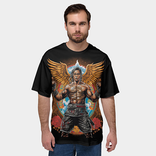 Мужская футболка оверсайз Муай-Тай боец с золотыми крыльями / 3D-принт – фото 3