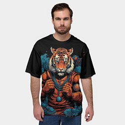 Футболка оверсайз мужская Муай - Тай тигр в стойке боевые искусства, цвет: 3D-принт — фото 2