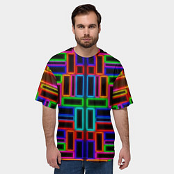 Футболка оверсайз мужская Цветные светящиеся прямоугольники, цвет: 3D-принт — фото 2