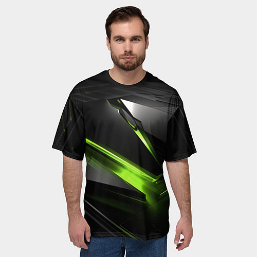 Мужская футболка оверсайз Зеленая абстрактная конструкция в стиле nvidia / 3D-принт – фото 3