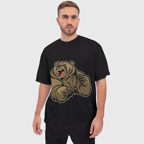 Мужская футболка оверсайз Бурый медведь злится / 3D-принт – фото 3