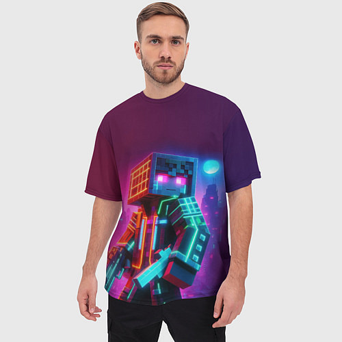 Мужская футболка оверсайз Cyberpunk and Minecraft - collaboration ai art / 3D-принт – фото 3