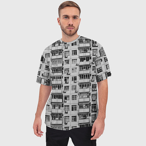 Мужская футболка оверсайз Панелька в черно-белых тонах / 3D-принт – фото 3
