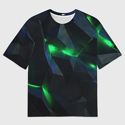 Футболка оверсайз мужская Объемная геометрическая зеленая неоновая абстракци, цвет: 3D-принт
