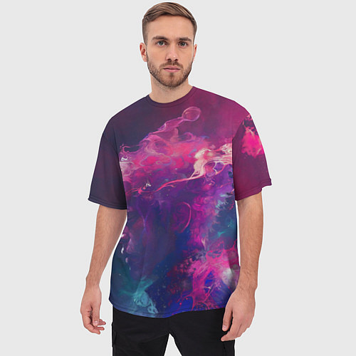 Мужская футболка оверсайз Человек растворяющийся в фиолетовом дыму / 3D-принт – фото 3