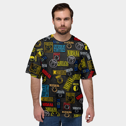 Мужская футболка оверсайз Нирвана нашивки / 3D-принт – фото 3