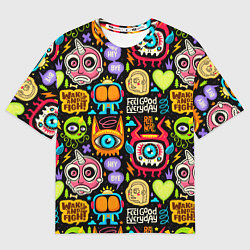 Футболка оверсайз мужская Feel good every day motivation monsters pattern, цвет: 3D-принт