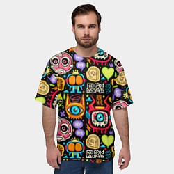 Футболка оверсайз мужская Feel good every day motivation monsters pattern, цвет: 3D-принт — фото 2