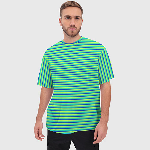 Мужская футболка оверсайз Зелёный в синюю полоску / 3D-принт – фото 3