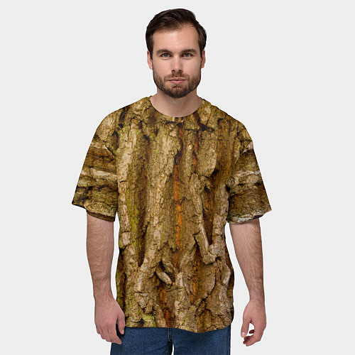 Мужская футболка оверсайз Кора дерева текстура / 3D-принт – фото 3