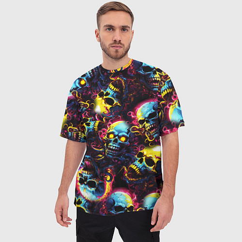 Мужская футболка оверсайз Разноцветные черепушки с щупальцами / 3D-принт – фото 3