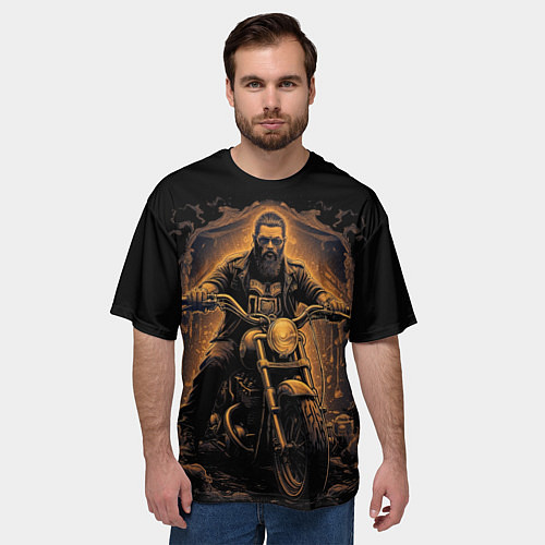 Мужская футболка оверсайз Брутальный мотоциклист / 3D-принт – фото 3
