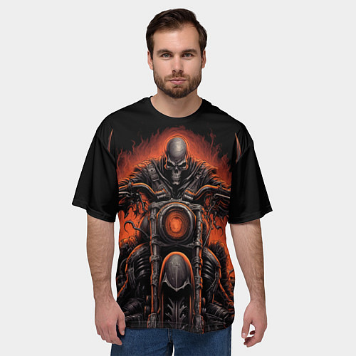 Мужская футболка оверсайз Скелет из ада едет на старом мотоцикле / 3D-принт – фото 3