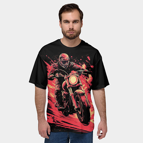 Мужская футболка оверсайз Мотокросс красные брызги / 3D-принт – фото 3