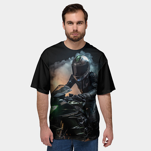 Мужская футболка оверсайз Мотоциклист на мотоцикле / 3D-принт – фото 3