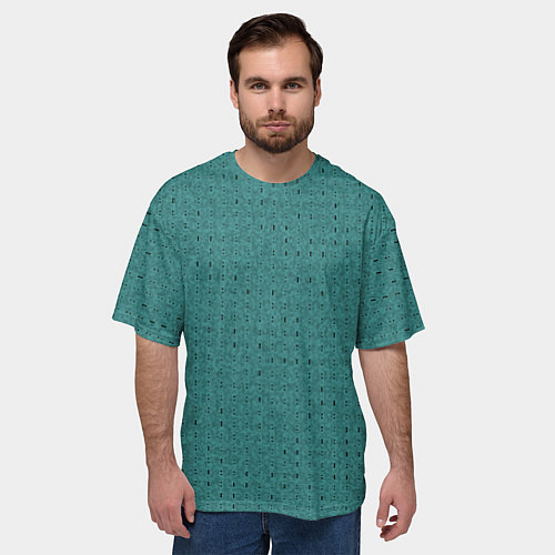 Мужская футболка оверсайз Тёмно-бирюзовый в мелкую полосочку / 3D-принт – фото 3