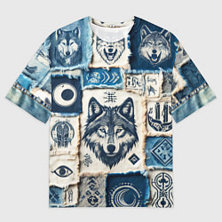 Футболка оверсайз мужская Волки на дениме, цвет: 3D-принт
