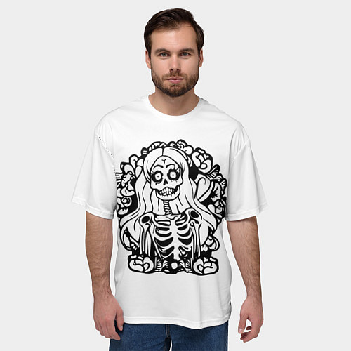 Мужская футболка оверсайз Skull blonde girl / 3D-принт – фото 3