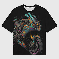 Футболка оверсайз мужская Темный мотоцикл на черном фоне, цвет: 3D-принт