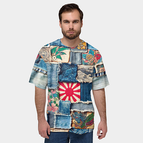 Мужская футболка оверсайз Японское художество пэчворк / 3D-принт – фото 3