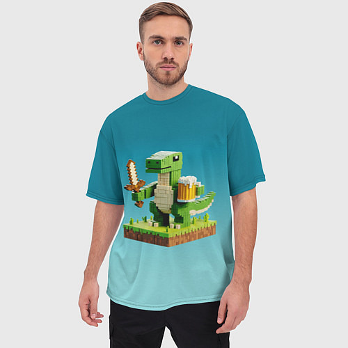 Мужская футболка оверсайз Пивозаврик с кружкой пива - Майнкрафт / 3D-принт – фото 3