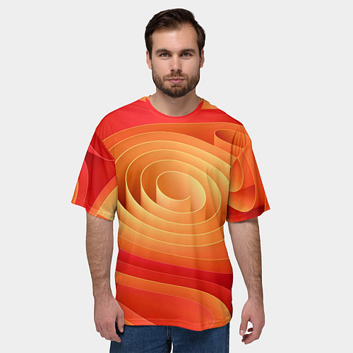 Мужская футболка оверсайз Оранжевые объемные круги / 3D-принт – фото 3