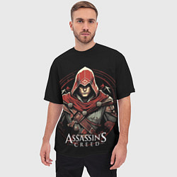 Футболка оверсайз мужская Assassins creed в красном капюшоне, цвет: 3D-принт — фото 2
