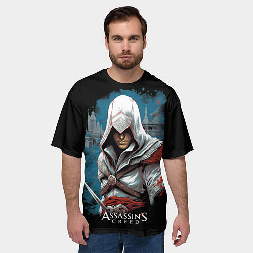 Мужская футболка оверсайз Assassins creed белый костюм / 3D-принт – фото 3