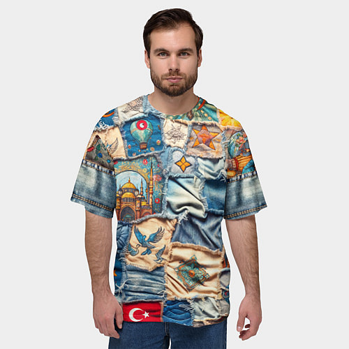 Мужская футболка оверсайз Джинсы в Турции - пэчворк / 3D-принт – фото 3