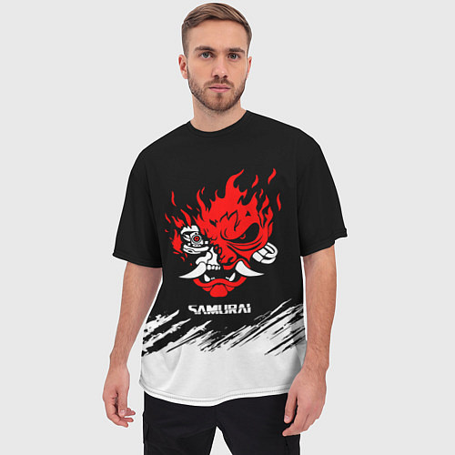 Мужская футболка оверсайз Логотип самурая из киберпанка 2077 / 3D-принт – фото 3