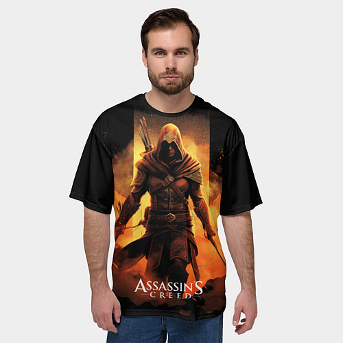 Мужская футболка оверсайз Assassins creed пустыня на фоне / 3D-принт – фото 3
