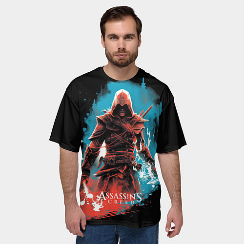Мужская футболка оверсайз Assassins creed фон абстрактный / 3D-принт – фото 3
