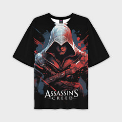 Футболка оверсайз мужская Assassins creed красная краска, цвет: 3D-принт