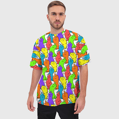 Мужская футболка оверсайз Весёлые цветные презервативы / 3D-принт – фото 3