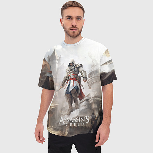 Мужская футболка оверсайз Assassins creed town / 3D-принт – фото 3