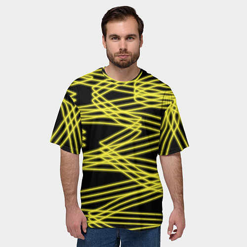 Мужская футболка оверсайз Желтые светящиеся линии / 3D-принт – фото 3