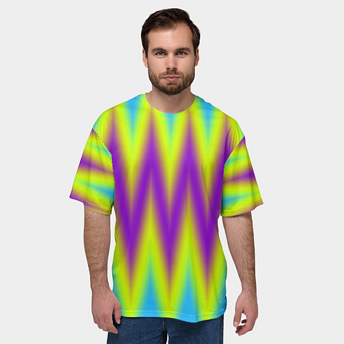 Мужская футболка оверсайз Неоновые зигзаги / 3D-принт – фото 3