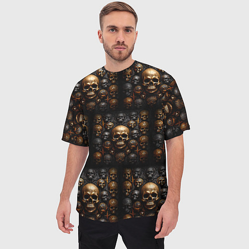 Мужская футболка оверсайз Склеп с черепами / 3D-принт – фото 3