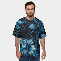 Футболка оверсайз мужская Синие цветы абстракции, цвет: 3D-принт — фото 2