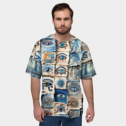 Футболка оверсайз мужская Глаза на пэчворк дениме, цвет: 3D-принт — фото 2