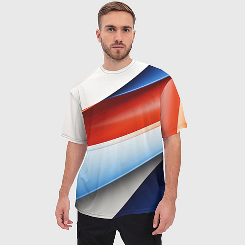 Мужская футболка оверсайз Абстрактный минимализм плавные волнистые линии / 3D-принт – фото 3