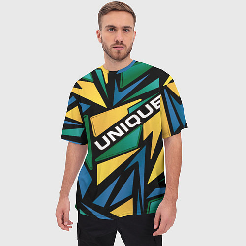 Мужская футболка оверсайз Разноцветный геометрический узор - уникальный / 3D-принт – фото 3